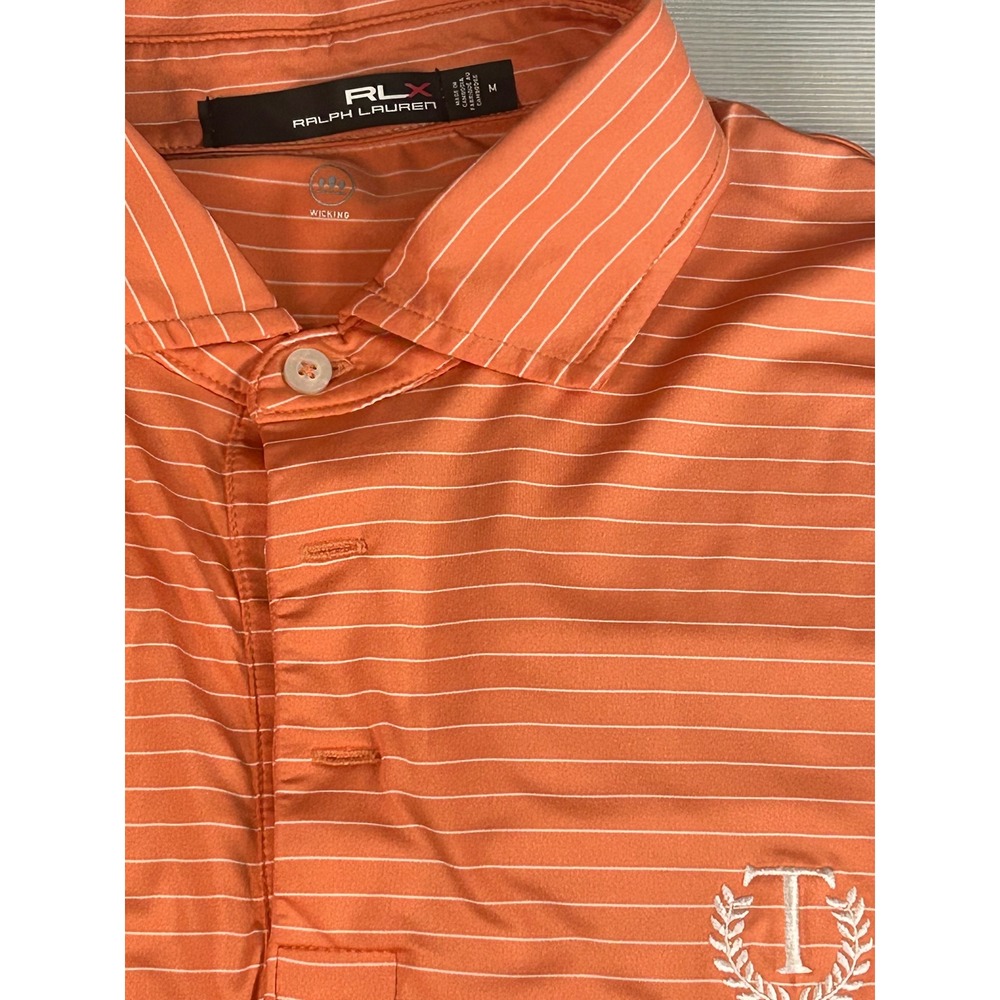 RLX Ralph Lauren Mens Orange Striped Performance Golf Polo Shirt Size M T 1908